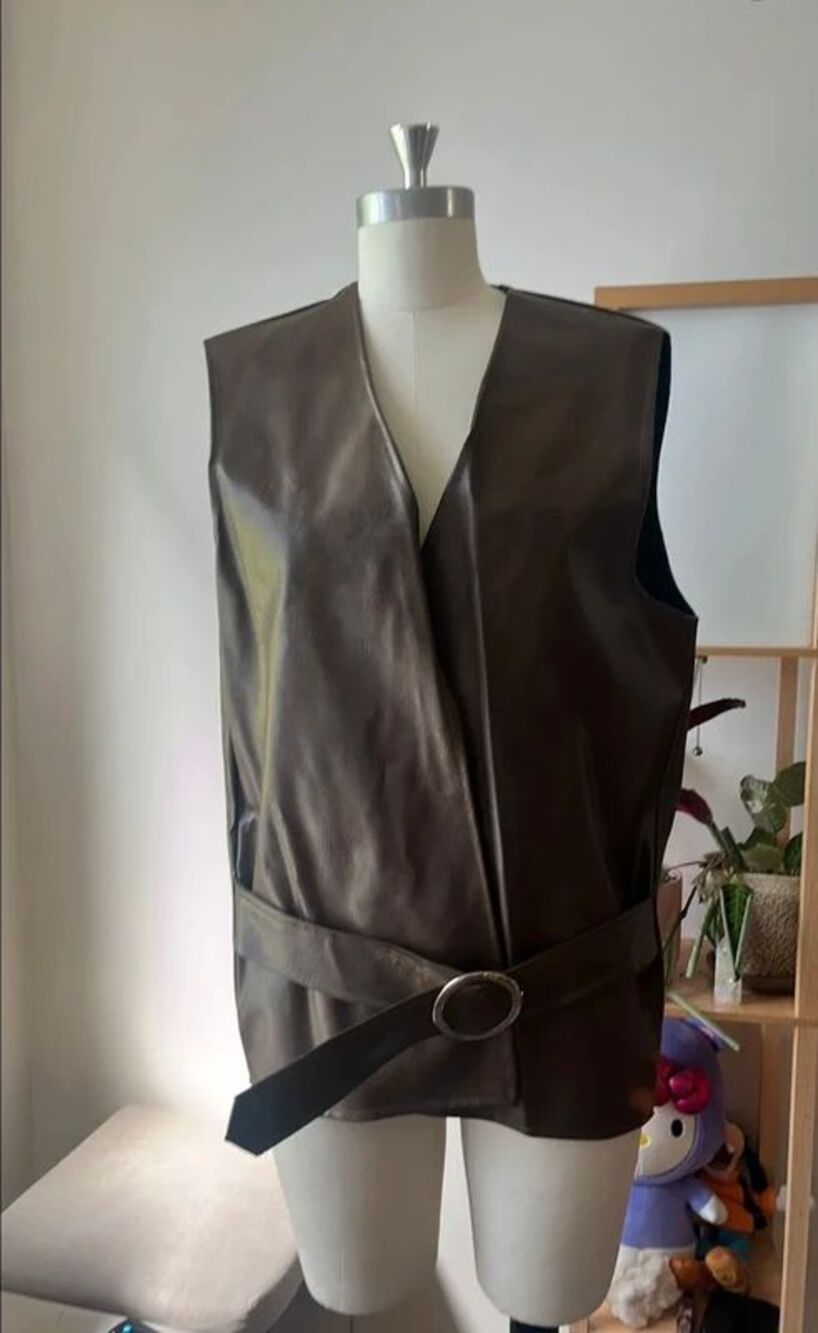60s/70s Men's Leather Vest with Belt